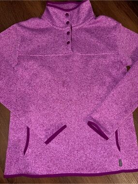 Eddie Bauer Purple-Pink Button-Neck Fleece Pullover